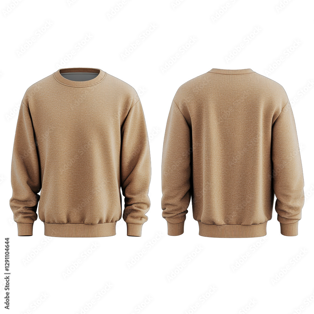 Poster mockup of a beige sweater showcasing front and back views set against a neutral background, sweater 
