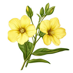 Fototapeta premium Evening primrose flowers illustration isolated on a transparent background for creative and educational purposes, evening primrose flowers isolated on transparent background