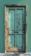 Naklejka premium The Turquoise Painted Door Shows Signs of Age and Weathering