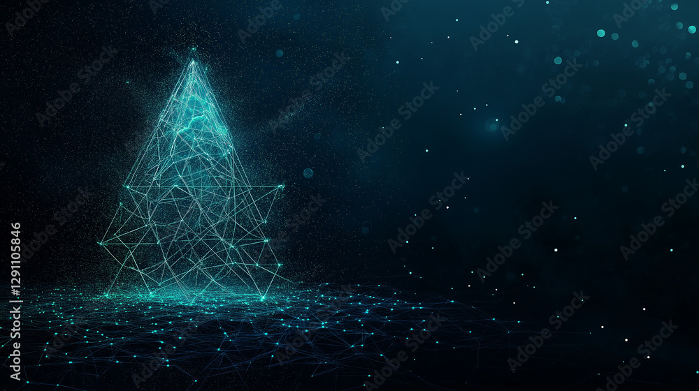 Poster digital christmas tree: a shimmering digital christmas tree constructed of interconnected lines and 