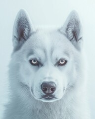 Obraz premium Majestic white wolf portrait studio animal photography minimalist background close-up nature's grace