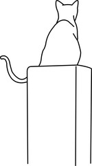 vector line art illustration of a cat sitting on a pillar