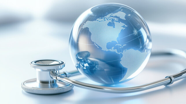 Globe with stethoscope symbolizes global health and medical care awareness