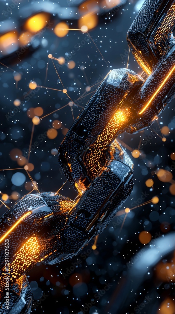 Poster futuristic glowing chain link network digital realm technology visualization abstract environment cl