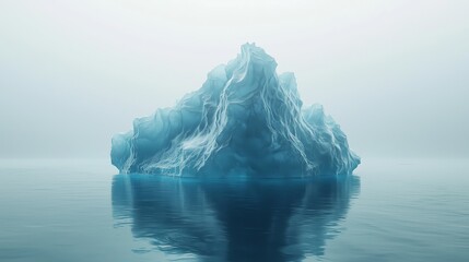 Iceberg in Tranquil Waters Under Foggy Sky