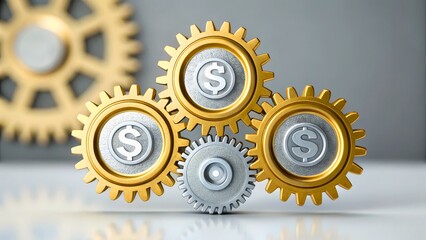 Golden Gears with Dollar Signs Symbolizing Wealth and Economic Growth in Industrial Design