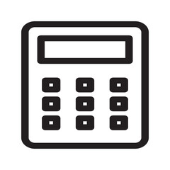 Line icon of a digital calculator with outlined display and keypad, ideal for math, finance, or education-related visuals.