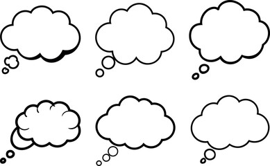 Line cloud. Simple sky outline clouds. Abstract comic cloudy different shapes. Puffy, fluffy and cumulus cloudscape icon