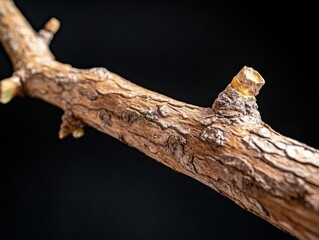 Close up detailed view of a textured branch nature study indoor setting macro photography art concept