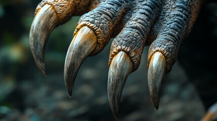 Close Up of Powerful Reptilian Claws Brown and Grey Hues Dark Background