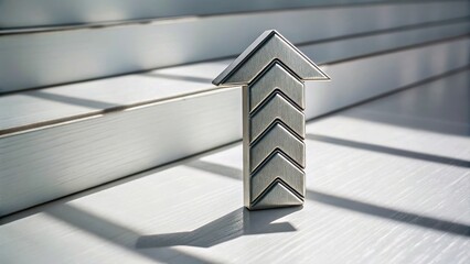 Obraz premium Metallic Arrow on Steps with Soft Shadows Representing Growth and Progress