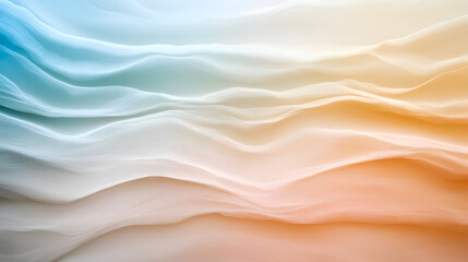 Fototapeta premium Soft fluid waves in pastel blue and warm golden hues creating an abstract landscape. Perfect for design backgrounds, artistic compositions, and calming visuals. Selective focus