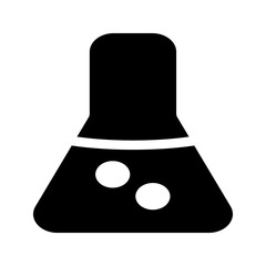 Solid icon of a round-bottom laboratory flask filled with liquid. Commonly used in chemistry and science illustrations.