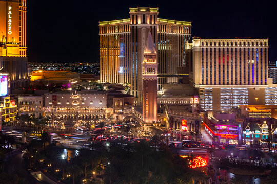 The Venetian Hotel and Casino in Las Vegas, Nevada, illuminated in the night