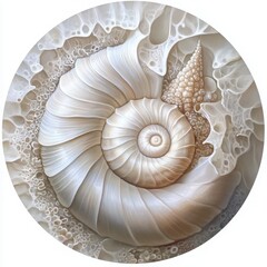 Obraz premium Intricate Spiraling Seashell Close up with Textured Background