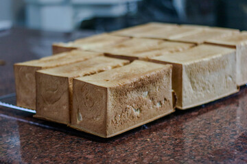 uncut bread still on the cooling tray