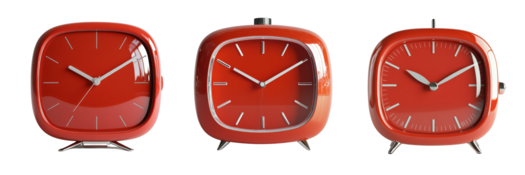 A Set of Exquisite Red Alarm Clock Visuals Blending Classic Style with Modern Edge, Isolated on transparent Background - Powered by Adobe