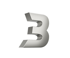 3d Silver number 3 Three sleek metallic look with a slight shadow effect, 3d illustration