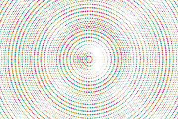 Blue, marron, yellow white colorful halftone festival background. Radial halftone gradient background. Fading effect polka dot multicolor background for fabric, banner, poster, wallpaper and more.