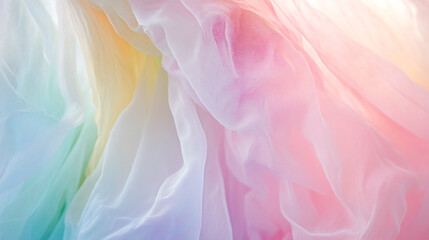 Obraz premium Pastel rainbow fabric texture soft draped sheer elegant background pink blue wave color white style