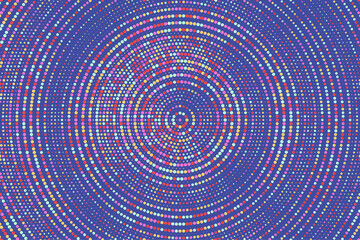 Blue, marron, purple, aqua colorful halftone festival background. Radial halftone gradient background. Fading effect polka dot multicolor background for fabric, banner, poster, wallpaper and more.