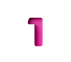 Vibrant Pink number 1 One in bold gradient font with a slight shadow effect, 3d illustration