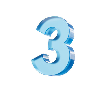 3d Glossy Blue number 3 or Three with a gradient of blue shades. 3d illustration