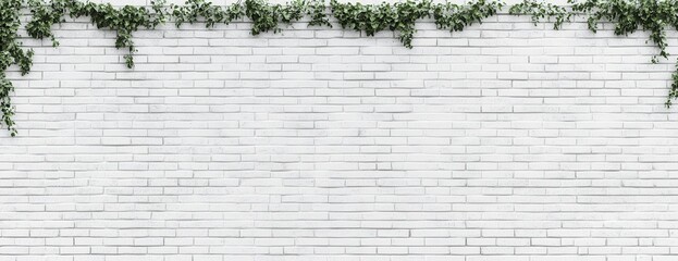 A Serene and Minimalistic White Brick Wall Adorned with Lush Green Ivy Vines Creating an Aesthetic Appeal