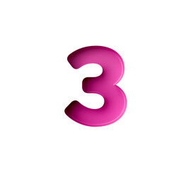Vibrant Pink number 3 Three in bold gradient font with a slight shadow effect, 3d illustration