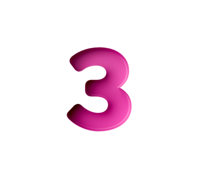 Vibrant Pink number 3 Three in bold gradient font with a slight shadow effect, 3d illustration