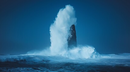 Fototapeta premium Majestic Rock Formation Surrounded by Powerful Waves