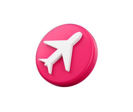 3D Pink coin with a white airplane on its surface, symbolizing travel or aviation. 3d illustration