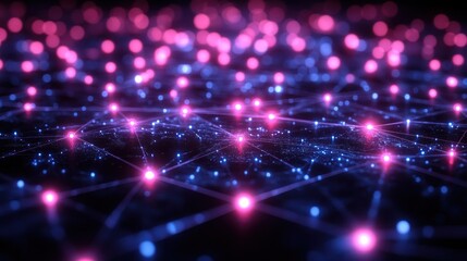 Fototapeta premium Abstract network connection with glowing nodes on dark background