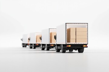row of delivery trucks with open cargo holds and boxes