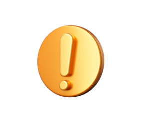 3D Golden icon with Exclamation mark for alert, warning or important notice. 3d illustration