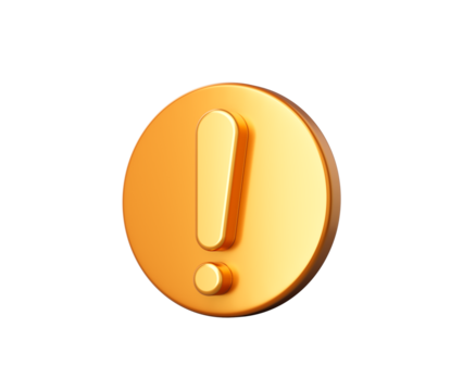 3D Golden icon with Exclamation mark for alert, warning or important notice. 3d illustration