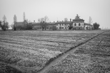 Country farm in the countryside of Lomellina Region (Northern Italy, between Novara, Vercelli and...