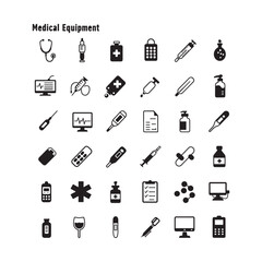 medical icons set vector elements design including stethoscope syringe medicine bottle hospital and pharmacy symbols