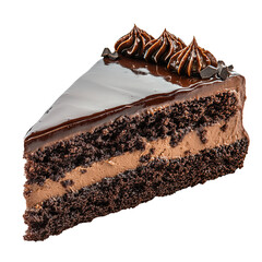 Delicious chocolate cake slice with creamy frosting, perfect for dessert lovers and bakery enthusiasts.