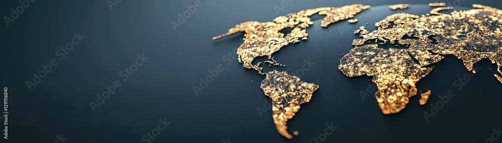 Poster global network glittering world map dark background abstract digital golden texture