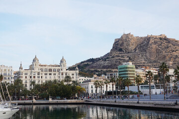 The view of promenade and Saint Barbara castle in Alicante, Spain © nastyakamysheva