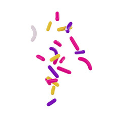 Bright and colorful candy sprinkles scattered and floating in mid-air, 3d illustration