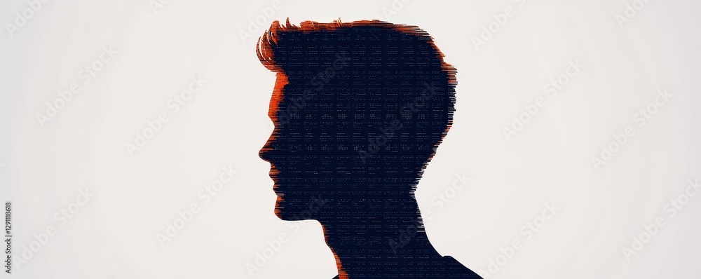 Poster abstract profile silhouette of a man formed by digital data code technology concept