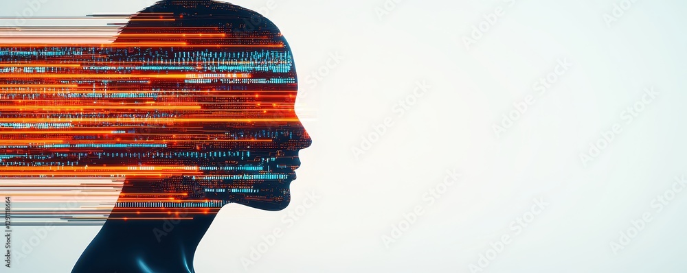 Poster digital mind abstract head profile data streams technology concept