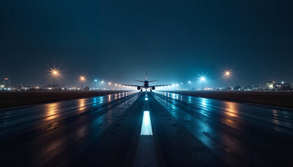 Obraz premium Airplane on runway at night