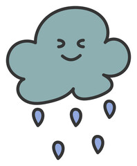 Cute Sticker Cartoon Cloud with Raindrops