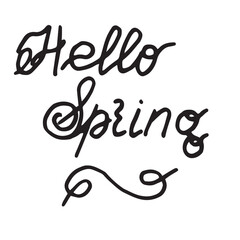 the hello spring text lettering at the bottom is decorated with a decorative element on a white background. the basis for the design of postcards-stickers, fabrics, dishes .vector composition