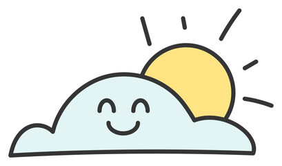 Cute Sticker Cloud and Sun Illustration