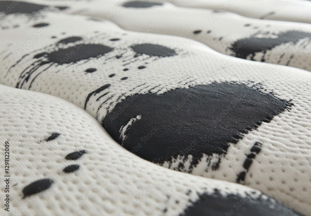 Poster close-up of textured mattress surface with abstract black and white patterns for comfort and style i