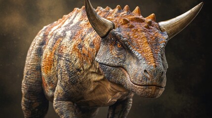 Fototapeta premium Powerful Horned Dinosaur Digital Rendering Dramatic Lighting